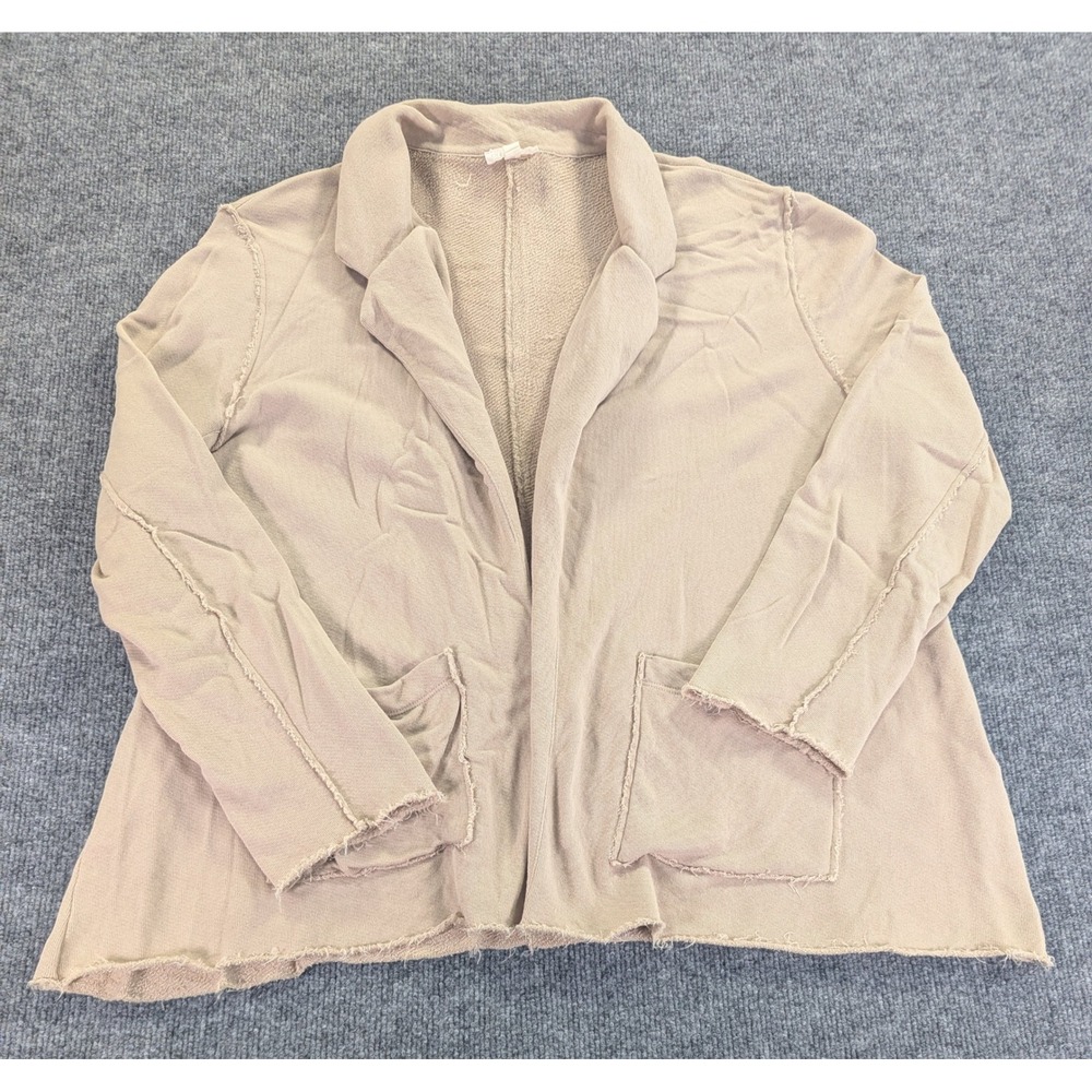 Eileen Fisher Organic Cotton French Terry Open Blazer Cardigan Beige Tan Large